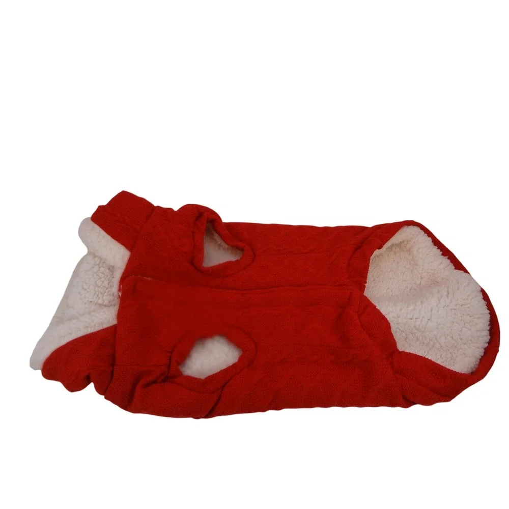 Christmas Fleece Large Dog Coat Red Hooded With Hat Quilted